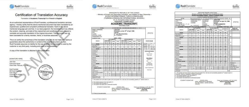 学历成绩单的英文认证翻译件