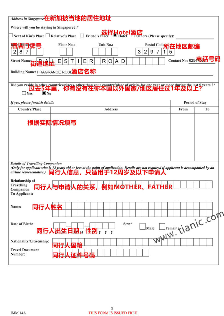 新加坡旅游签证电子签证申请表填写模板